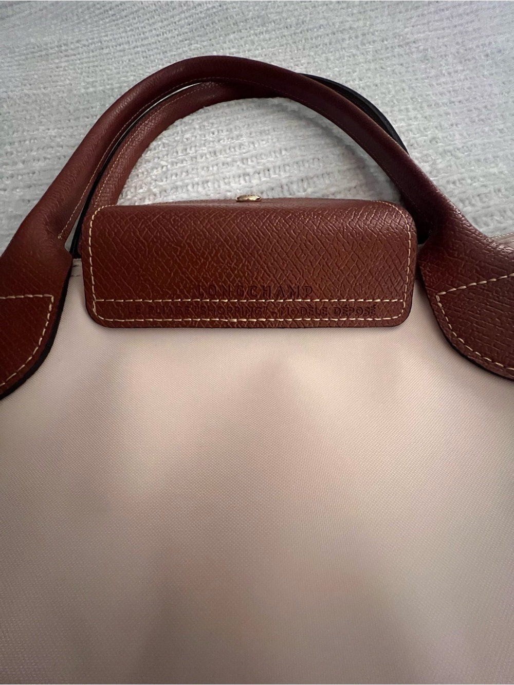 Longchamp Le Pliage Large Cream Tote with Brown Trim - Picture 13 of 13